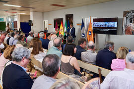 Intervención de José Ángel Narváez. Inauguración del mural de Ángel Idígoras en la Facultad de Ciencias Económicas y Empresariales de la Universidad de Málaga. Campus de El Ejido. Junio de 2022