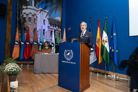Intervención de Miguel Porras Fernández en la investidura de Kazuyo Sejima como Doctora "Honoris Causa" por la Escuela de Arquitectura de la Universidad de Málaga. Paraninfo. Octubre de 2019