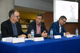 Gregorio García Reche, Juan Teodomiro López y Antonio Aguilar. Homenaje a Pablo García Baena y Antonio Garrido. Biblioteca General. Octubre de 2018