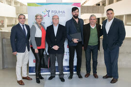 Foto de grupo previa a la conferencia "Dialogando" con Manu Sánchez. Complejo de Estudios Sociales y Comercio. Enero de 2018