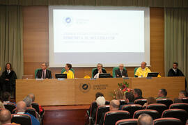 Mesa presidencial de la investidura como Doctor "Honoris Causa" de Edmund Neugebauer por la Facultad de Medicina de la Universidad de Málaga. Edificio del Rectorado. Noviembre de 2016