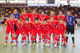 Jugadores de Rusia. Partido Rusia contra Bielorrusia. 14º Campeonato del Mundo Universitario de Fútbol Sala 2014 (FUTSAL). Antequera. Julio de 2014