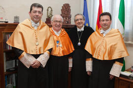 Antonio Guevara Plaza, Juan Jiménez Aguilar, José ángel Narváez y Manuel Molina Lozano antes de su investidura como Doctor "Honoris Causa" por la Facultad de Turismo de la Universidad de Málaga. Rectorado. Abril 2016