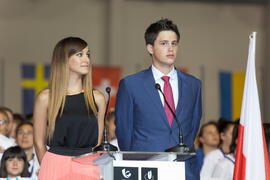 Presentadores de la ceremonia de apertura del IX Campeonato de Europa Universitario de Fútbol Sala. Antequera. Julio de 2013