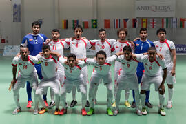 Jugadores de Omán. Partido Omán contra Bielorrusia. 14º Campeonato del Mundo Universitario de Fútbol Sala 2014 (FUTSAL). Antequera. Julio de 2014