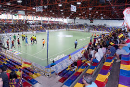 Salto a pista de los equipos. Partido España contra Bielorrusia. 14º Campeonato del Mundo Universitario de Fútbol Sala 2014 (FUTSAL). Antequera. Julio de 2014
