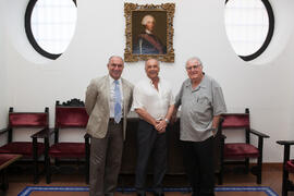 Eugenio Luque, Javier Ramírez y Eugenio Chicano. Conferencia de Eugenio Chicano: "Málaga 1965. Hechos y personas alrededor del nacimiento de la Facultad de Económicas". Sociedad Económica Amigos del País. Julio de 2015