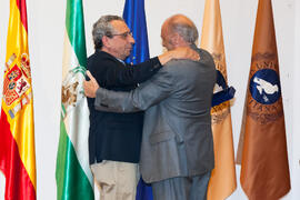 Javier Ramírez y José Ángel Narváez. Homenaje al personal jubilado de la Universidad de Málaga. Paraninfo. Junio 2016