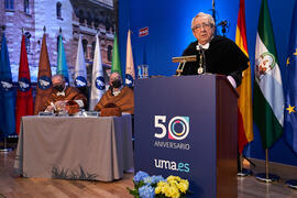 Intervención de José Ángel Narváez. Investidura de Felipe Romera como Doctor "Honoris Causa" por la por la Escuela Técnica Superior de Ingeniería de Telecomunicación de la Universidad de Málaga. Paraninfo. Marzo de 2022