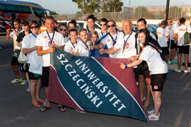 Foto de grupo. Momentos previos a la ceremonia de apertura del IX Campeonato de Europa Universitario de Fútbol Sala. Antequera. Julio de 2013