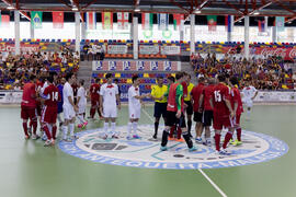 Saludo final. Partido Irán contra Bielorrusia. 14º Campeonato del Mundo Universitario de Fútbol Sala 2014 (FUTSAL). Antequera. Julio de 2014