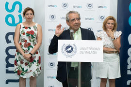 Intervención de José Ángel Narváez. Colocación de la primera piedra del huerto urbano y el parque frutal de la Universidad de Málaga. Campus de Teatinos. Julio de 2019