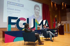 Ignacio Rivas y César Bona en el coloquio "Dialogando". Facultad de Derecho. Enero de 2017