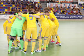 Jugadores de Ucrania. Partido Ucrania contra Brasil. 14º Campeonato del Mundo Universitario de Fútbol Sala 2014 (FUTSAL). Antequera. Julio de 2014