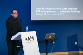 Intervención de Carlos Rosa Jiménez. Inauguración del curso 2018-2019 de la Escuela Técnica Superior de Arquitectura de la Universidad de Málaga. Paraninfo. Octubre de 2018