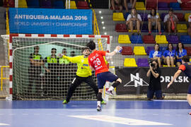 Partido Corea del Sur - Rumanía. Categoría masculina. Campeonato del Mundo Universitario de Balonmano. Antequera. Julio de 2016