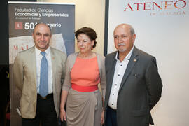 Eugenio Luque, Magdalena Álvarez y Diego Rodríguez. IV Tribuna Ateneo UMA. Ateneo de Málaga. Junio de 2015