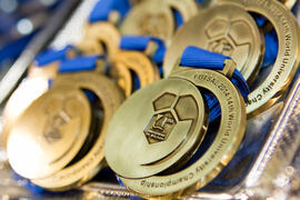 Medallas. Acto de clausura y entrega de medallas. 14º Campeonato del Mundo Universitario de Fútbol Sala 2014 (FUTSAL). Antequera. Julio de 2014
