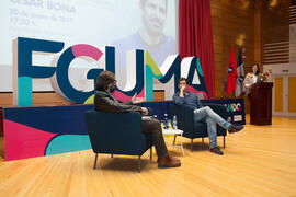 Ignacio Rivas y César Bona en el coloquio "Dialogando". Facultad de Derecho. Enero de 2017