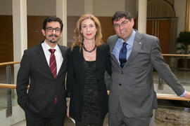 Francisco Javier Cañete, María Chantal Pérez y José Jiménez Jiménez tras la toma de posesión de los directores de Secretariado y nuevos cargos de la Universidad de Málaga. Edificio del Rectorado.  Marzo de 2016
