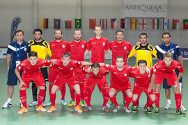 Jugadores de Georgia. Partido Tailandia contra Georgia. 14º Campeonato del Mundo Universitario de Fútbol Sala 2014 (FUTSAL). Antequera. Julio de 2014