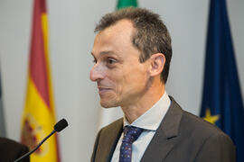 Pedro Duque en rueda de prensa. Edificio del Rectorado. Junio de 2018