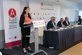 Intervención de María Teresa Fernández. Desayuno Informativo de Aula Magna con motivo de su XX Aniversario. Consejo de Estudios Sociales y Comercio de la Universidad de Málaga. Mayo de 2018