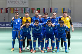 Jugadores de Azerbaiyán. Partido Bielorrusia contra Azerbaiyán. 14º Campeonato del Mundo Universitario de Fútbol Sala 2014 (FUTSAL). Antequera. Julio de 2014