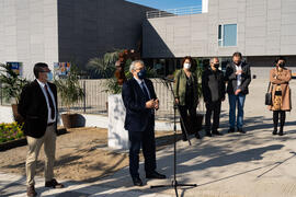 Intervención de José Ángel Narváez en la inauguración de la escultura de José Luis Martín García en la Facultad de Estudios y Sociales y del Trabajo de la Universidad de Málaga. Campus de Teatinos. Marzo de 2021