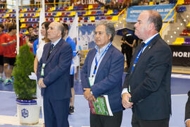 Pedro Montiel, Juan Antonio García y Manuel Jesús Barón. Ceremonia de apertura del Campeonato del Mundo Universitario de Balonmano. Antequera. Junio de 2016