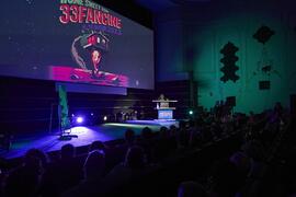 Actuación de Esty Quesada en la gala de de inauguración de la 33ª edición de Fancine de la Universidad de Málaga. Cine Albéniz. Noviembre de 2023