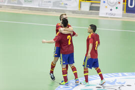 Partido España contra Bielorrusia. 14º Campeonato del Mundo Universitario de Fútbol Sala 2014 (FUTSAL). Antequera. Julio de 2014