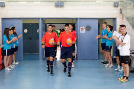 Salto a pista de los equipos. Partido Bielorrusia contra Azerbaiyán. 14º Campeonato del Mundo Universitario de Fútbol Sala 2014 (FUTSAL). Antequera. Julio de 2014