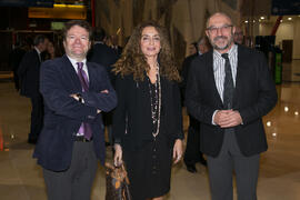 Juan José Hinojosa, Macarena Parrado y Eugenio José Luque. Momentos previos al acto del 25 Aniversario del Parque Tecnológico de Andalucía. Palacio de Ferias y Congresos de Málaga. Noviembre de 2017