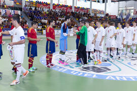 Saludo inicial. Partido España contra Bielorrusia. 14º Campeonato del Mundo Universitario de Fútbol Sala 2014 (FUTSAL). Antequera. Julio de 2014