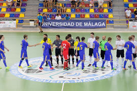 Saludo inicial. Partido Alemania contra Ucrania. 14º Campeonato del Mundo Universitario de Fútbol Sala 2014 (FUTSAL). Antequera. Julio de 2014
