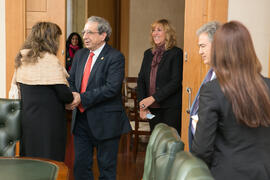 Llegada de la ministra Marcela Bacigalupo. Firma del convenio de la Universidad de Málaga con el gobierno de Paraguay. Edificio del Rectorado. Diciembre de 2017