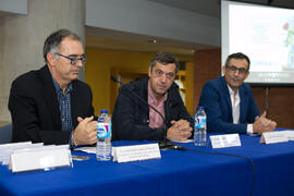 Gregorio García Reche, Juan Teodomiro López y Antonio Aguilar. Homenaje a Pablo García Baena y Antonio Garrido. Biblioteca General. Octubre de 2018