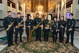 Músicos de la Banda de Música en la Casa Hermandad de la Archicofradía del Paso y la Esperanza. Málaga. Marzo de 2021