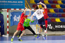 Partido Rumanía - Corea. Categoría masculina. Campeonato del Mundo Universitario de Balonmano. Antequera. Junio de 2016