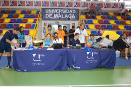 Árbitros y voluntarios. Partido Ucrania contra Eslovaquia. 14º Campeonato del Mundo Universitario de Fútbol Sala 2014 (FUTSAL). Antequera. Julio de 2014