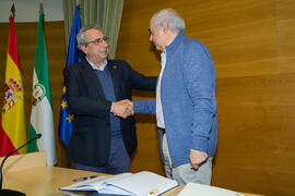 Toma de Posesión de Pedro Ortega Salvador como nuevo catedrático del Departamento de Análisis Matemático, Estadística e Investigación Operativa y Matemática Aplicada de la Universidad de Málaga. Edificio del Rectorado. Febrero de 2018
