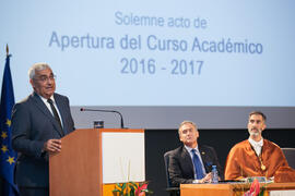 Antonio Ramírez de Arellano en la Apertura del Curso Académico 2016/2017 de la Universidad de Málaga. Salón de actos de la Escuela de Ingenierías Industriales. Septiembre de 2016