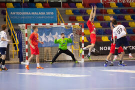 Partido Rumanía - Corea. Categoría masculina. Campeonato del Mundo Universitario de Balonmano. Antequera. Junio de 2016