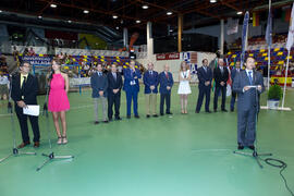 Intervención de Kenny Chow. Acto de clausura y entrega de medallas. 14º Campeonato del Mundo Universitario de Fútbol Sala 2014 (FUTSAL). Antequera. Julio de 2014