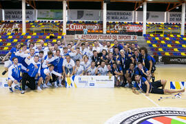 Medallistas de la categoría masculina. Clausura del Campeonato Europeo Universitario de Balonmano. Antequera. Julio de 2017