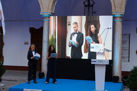 Cristina Cano presenta el acto de inauguración del Campeonato Europeo de Golf Universitario. Antequera. Junio de 2019