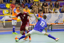 Partido Brasil contra Bielorrusia. 14º Campeonato del Mundo Universitario de Fútbol Sala 2014 (FUTSAL). Antequera. Julio de 2014