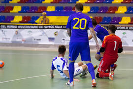 Partido Ucrania contra Eslovaquia. 14º Campeonato del Mundo Universitario de Fútbol Sala 2014 (FUTSAL). Antequera. Julio de 2014