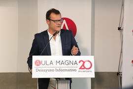 Miguel Gaona. Desayuno Informativo de Aula Magna con motivo de su XX Aniversario. Consejo de Estudios Sociales y Comercio de la Universidad de Málaga. Mayo de 2018